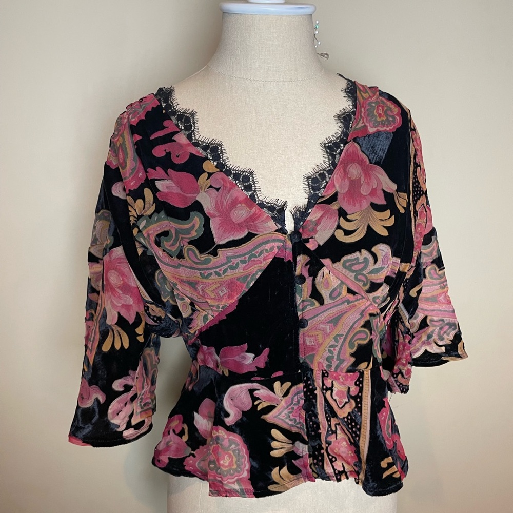 Nasty Gal Black and Pink Floral Blouse